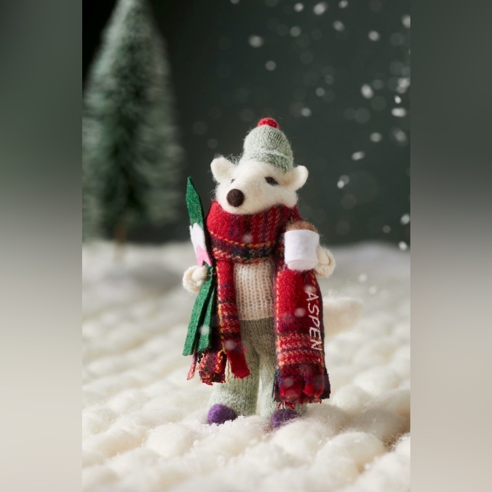 Anthropologie Handmade Felt Travel Fox Ornament, Aspen, NWT